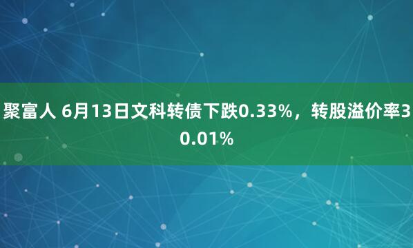 聚富人 6月13日文科转债下跌0.33%，转股溢价率30.01%